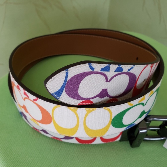 COACH ROLLER BUCKLE CUT-TO-SIZE REVERS. BELT RAINBOW SIGNATURE:NWT PRIDE C4153 - Picture 3 of 10